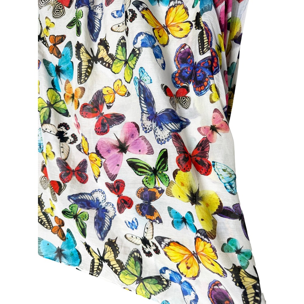 Alice + Olivia Women's Ilan Smocked Sleeve Button Front Blouse Butterfly High - Picture 8 of 11